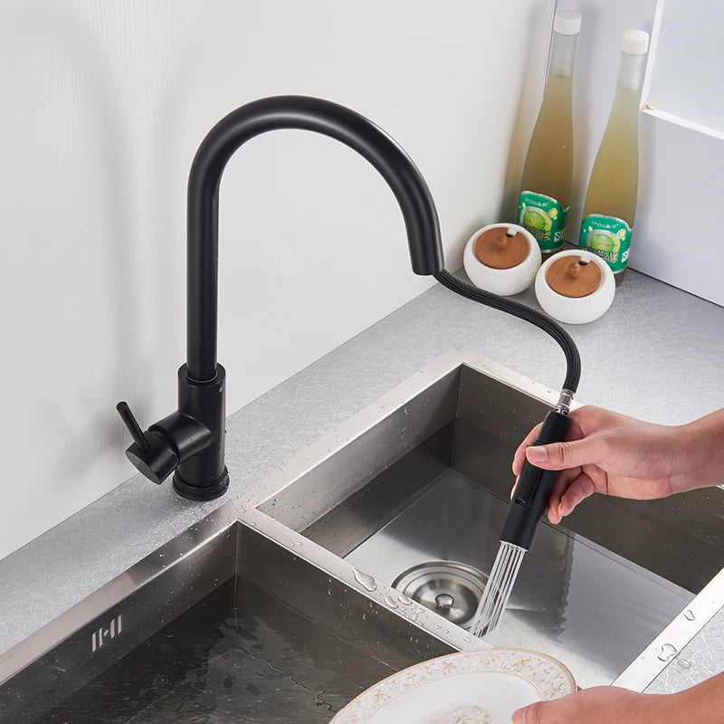 Rozin toque inteligente torneira da cozinha preto pull out sensor torneiras preto/níquel 360 rotação guindaste 2 saída torneiras misturadoras de água