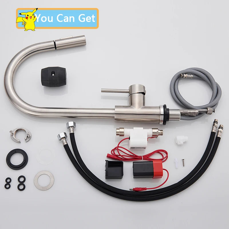 Rozin toque inteligente torneira da cozinha preto pull out sensor torneiras preto/níquel 360 rotação guindaste 2 saída torneiras misturadoras de água