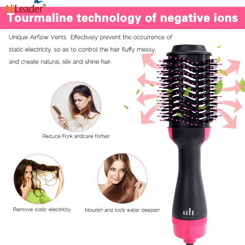 Escova Secadora 4 em 1 – Modela, Alisa, Seca e Dá Volume com Íons Negativos e Antifrizz.