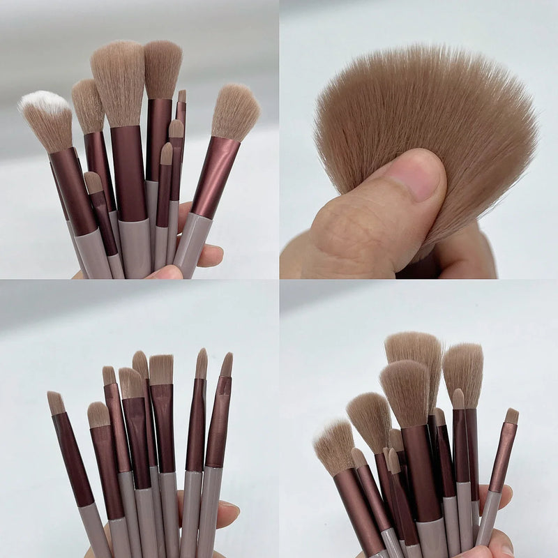 Kit com 13 Pincéis de Maquiagem – Para Olhos, Base, Blush e Sombra, Cerdas Macias + Estojo.
