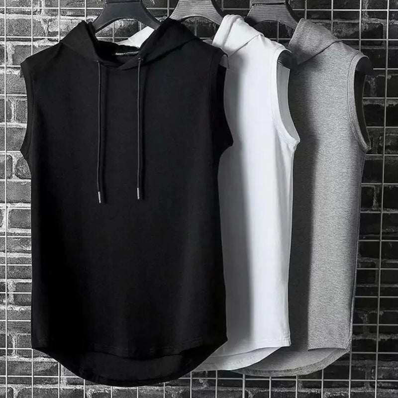 Colete sem mangas com capuz muscular, seda gelo, musculação, ginásio, treino, camisa fitness, tops de hip hop, alta qualidade, verão