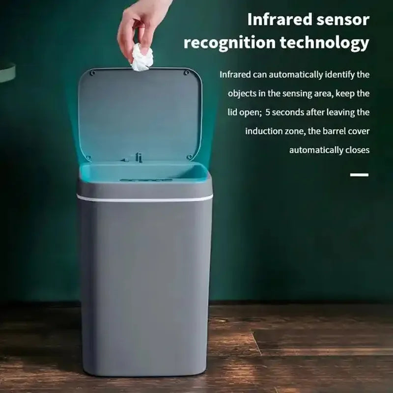 Lixeira elétrica com sensor automático, 16l, sem toque, inteligente, cozinha, banheiro, à prova d'água, balde de lixo com tampa, lixeira doméstica