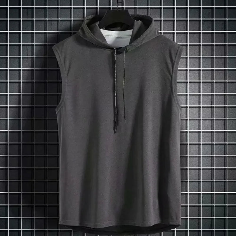 Colete sem mangas com capuz muscular, seda gelo, musculação, ginásio, treino, camisa fitness, tops de hip hop, alta qualidade, verão