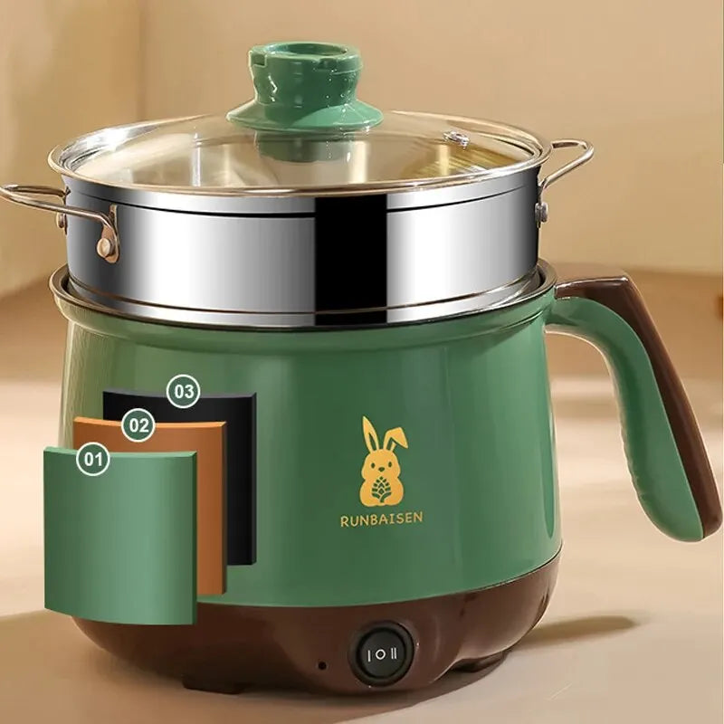Mini fogão elétrico para casa, Máquina de cozinhar a vapor, Panela antiaderente multifunções, Camada simples ou dupla, 2 pessoas, comida, macarrão, cozinha, 2 pessoas