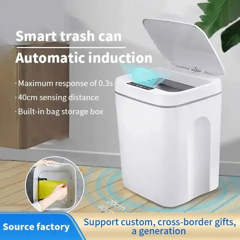 Lixeira elétrica com sensor automático, 16l, sem toque, inteligente, cozinha, banheiro, à prova d'água, balde de lixo com tampa, lixeira doméstica