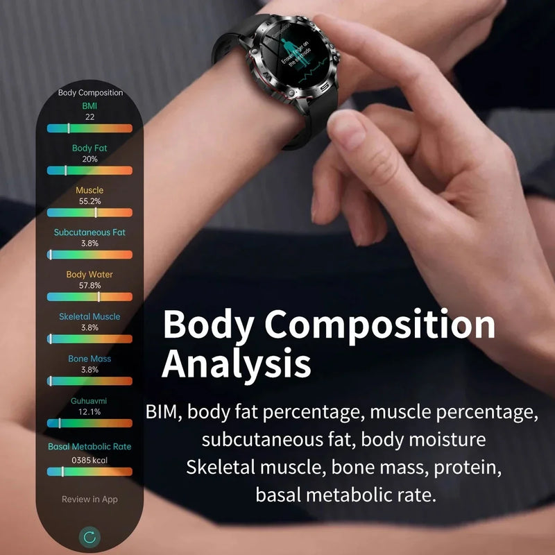 Relógio Smart 2024 – Mede Glicose, Ácido Úrico, Colesterol, ECG/PPG, Chamadas Bluetooth e Monitor de Saúde