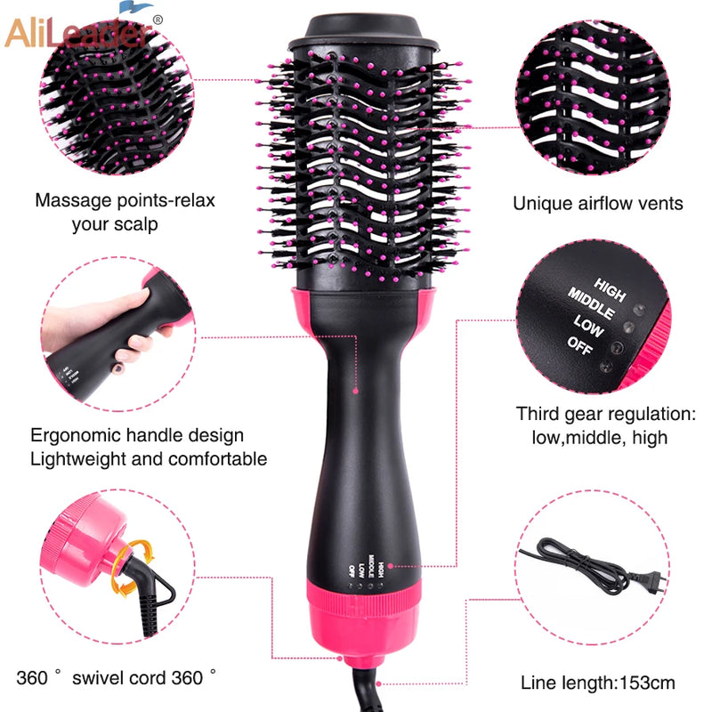 Escova Secadora 4 em 1 – Modela, Alisa, Seca e Dá Volume com Íons Negativos e Antifrizz.